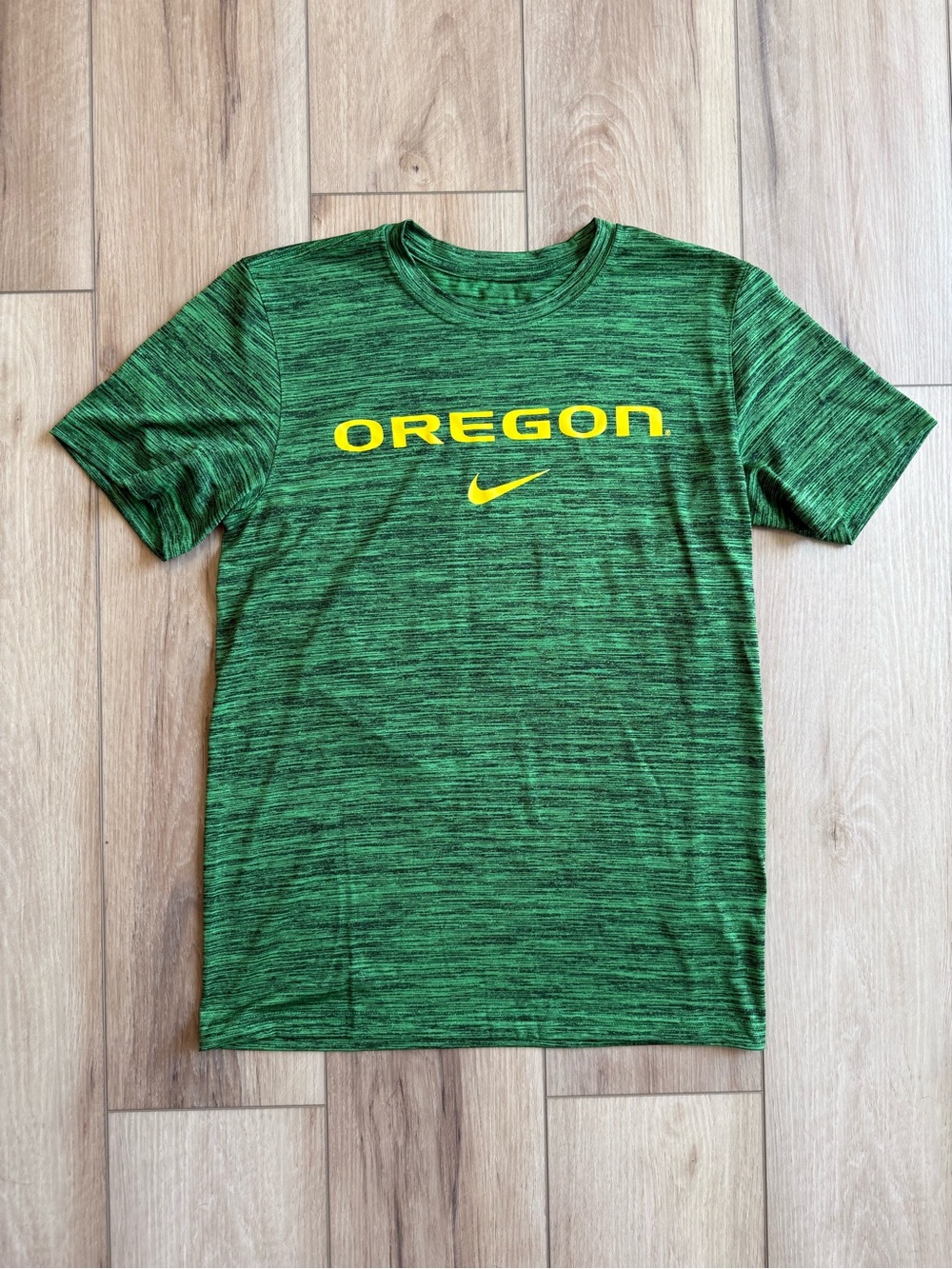 Nike Green Heather Oregon Short Sleeve Tee with Yellow Logo
